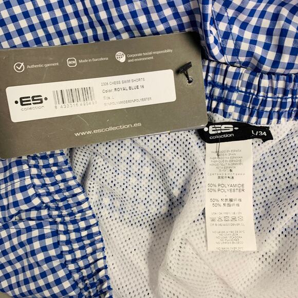 ES COLLECTION Size 34 Blue White Gingham Polyamide Blend Swim Trunks - Picture 4 of 4